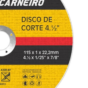 100 DISCOS DE CORTE INOX 115 X 22 MM CARNEIRO 40401001