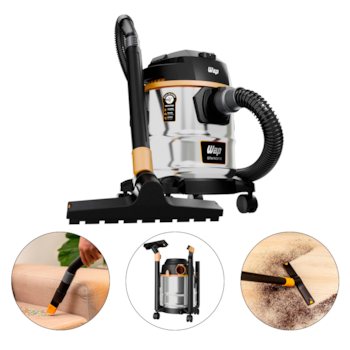 ASPIRADOR DE PO E AGUA 12L 1600W COM FILTRO DE ESPUMA E TAMBOR INOX GTW INOX 12i 220V - WAP