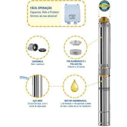 BOMBA SUBMERSA INOX 3" 0,33 CV COM PAINEL DE CONTROLE 16006007 SOMAR BOMBA SUBMERSA INOX 3" 0,33 CV COM PAINEL DE CONTROLE 16006007 SOMAR