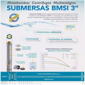 BOMBA SUBMERSA INOX 3" 1,5CV COM PAINEL DE CONTROLE 16006012 SOMAR