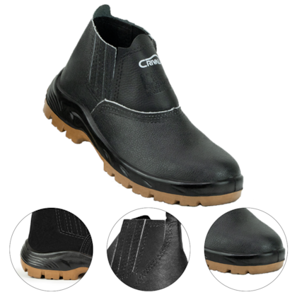 BOTA COM ELÁSTICO COURO PRETA BICO DE PLÁSTICO BIDENSIDADE CP080 PLUS - CRIVAL