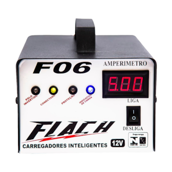 CARREGADOR INTELIGENTE DE BATERIA 06V/12V TENSAO DE SAIDA 06AH COM PAINEL DIGITAL E AUXILIADOR DE PARTIDA 06AH -  F06 FLACH