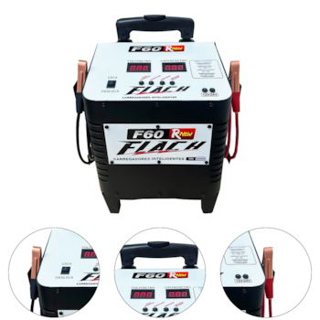 CARREGADOR INTELIGENTE DE BATERIA 12V/24V TENSAO DE SAIDA 20AH COM PAINEL DIGITAL E AUXILIADOR DE PARTIDA 60AH - F60 RNEW FLACH