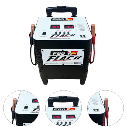 CARREGADOR INTELIGENTE DE BATERIA 12V/24V TENSAO DE SAIDA 20AH COM PAINEL DIGITAL E AUXILIADOR DE PARTIDA 60AH - F60 RNEW FLACH