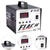 CARREGADOR INTELIGENTE DE BATERIA 15V/12V TENSAO DE SAIDA 15AH COM PAINEL DIGITAL E AUXILIADOR DE PARTIDA 15AH - F15 FLACH