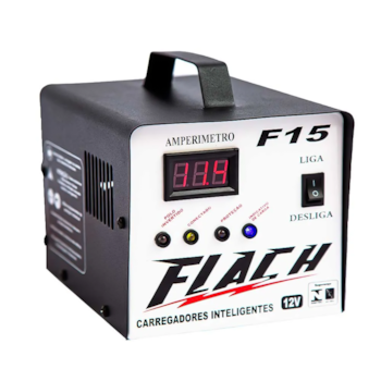 CARREGADOR INTELIGENTE DE BATERIA 15V/12V TENSAO DE SAIDA 15AH COM PAINEL DIGITAL E AUXILIADOR DE PARTIDA 15AH - F15 FLACH