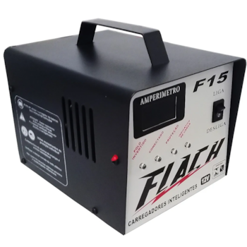 CARREGADOR INTELIGENTE DE BATERIA 15V/12V TENSAO DE SAIDA 15AH COM PAINEL DIGITAL E AUXILIADOR DE PARTIDA 15AH - F15 FLACH