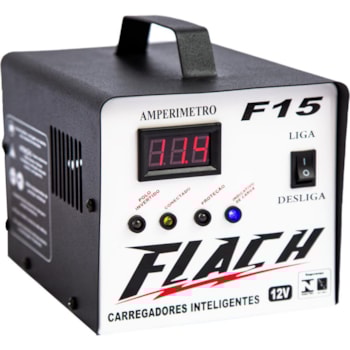 CARREGADOR INTELIGENTE DE BATERIA 15V/12V TENSAO DE SAIDA 15AH COM PAINEL DIGITAL E AUXILIADOR DE PARTIDA 15AH - F15 FLACH