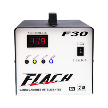 CARREGADOR INTELIGENTE DE BATERIA 30V/12V TENSAO DE SAIDA 30AH COM PAINEL DIGITAL E AUXILIADOR DE PARTIDA 30AH - F30 FLACH