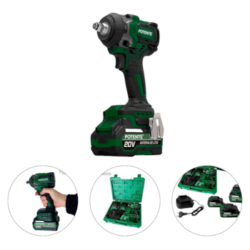 CHAVE DE IMPACTO 1/2" 880NM 20V BRUSHLESS COM 2 BATERIAS 4AH + CARREGADOR E MALETA - POTENTE BRASIL