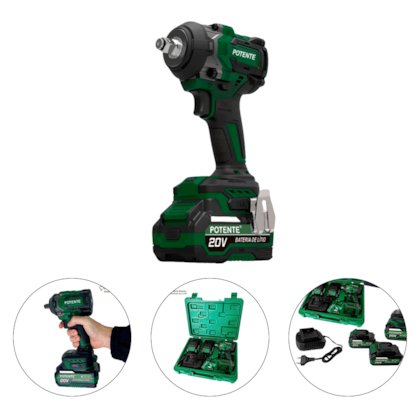 CHAVE DE IMPACTO 1/2" 880NM 20V BRUSHLESS COM 2 BATERIAS 4AH + CARREGADOR E MALETA - POTENTE BRASIL