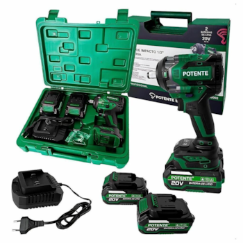 CHAVE DE IMPACTO 1/2" 880NM 20V BRUSHLESS COM 2 BATERIAS 4AH + CARREGADOR E MALETA - POTENTE BRASIL