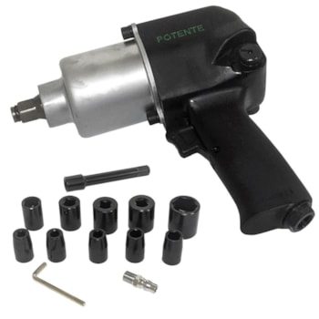 CHAVE DE IMPACTO PNEUMÁTICA 1/2" COM SOQUETES - 01.41.PN120278 POTENTE BRASIL CHAVE DE IMPACTO PNEUMÁTICA 1/2" COM SOQUETES - 01.41.PN120278 POTENTE BRASIL