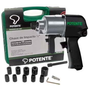 CHAVE DE IMPACTO PNEUMÁTICA 1/2" COM SOQUETES - 01.41.PN120278 POTENTE BRASIL CHAVE DE IMPACTO PNEUMÁTICA 1/2" COM SOQUETES - 01.41.PN120278 POTENTE BRASIL