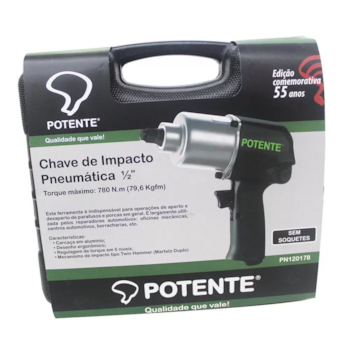 CHAVE DE IMPACTO PNEUMÁTICA 1/2" DUPLO MARTELO - 01.41.PN120178 POTENTE BRASIL CHAVE DE IMPACTO PNEUMÁTICA 1/2" DUPLO MARTELO - 01.41.PN120178 POTENTE BRASIL