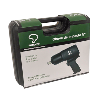 CHAVE DE IMPACTO PNEUMÁTICA 3/4" 1200NM COM MALETA E SOQUETES - 01.41.PN3402120 POTENTE BRASIL CHAVE DE IMPACTO PNEUMÁTICA 3/4" 1200NM COM MALETA E SOQUETES - 01.41.PN3402120 POTENTE BRASIL