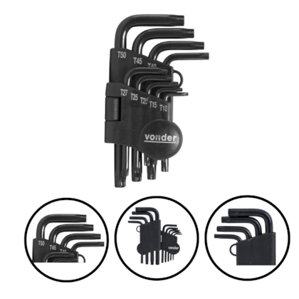 CHAVE HEXALOBULAR TORK 9PC T10-T50 CRV - 3573010050 VONDER CHAVE HEXALOBULAR TORK 9PC T10-T50 CRV - 3573010050 VONDER