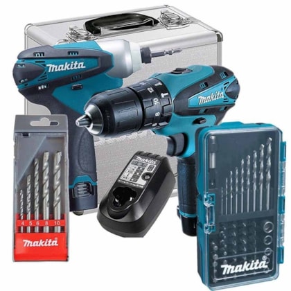 Combo Furadeira e Parafusadeira A Bateria 12v Makita + Kit de Acessórios Voltagem:BIVOLT