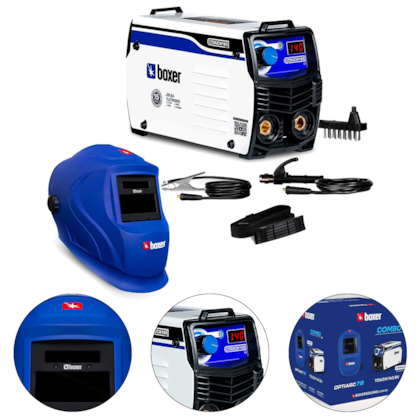 COMBO INVERSORA DE SOLDA 140A TOUCH 145 + MÁSCARA DE SOLDA AUTOMÁTICA OPTIARC 70 - 1015014 BOXER COMBO INVERSORA DE SOLDA 140A TOUCH 145 + MÁSCARA DE SOLDA AUTOMÁTICA OPTIARC 70 - 1015014 BOXER