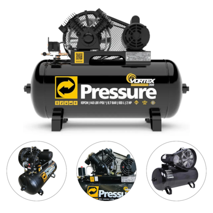 COMPRESSOR DE AR 10 PES 100L 140PSI VORTEX300 2HP MONOFASICO 220V - PRESSURE
