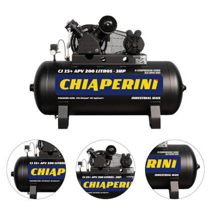 COMPRESSOR DE AR 15 PES 200L 3HP 175PSI 15+APV + APV IP21 MONOFASICO 110V / 220V - CHIAPERINI