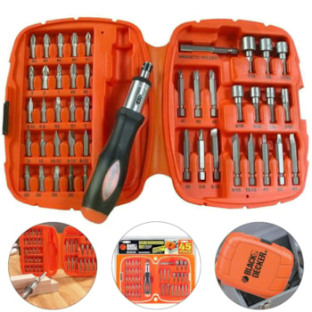 CONJUNTO 45 PEÇAS CHAVE PARAFUSADEIRA 71-945-LA BLACK+DECKER