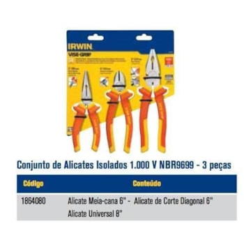 Conjunto De Alicates Isolados Com 3 Peças Irwin - 1864080 Conjunto De Alicates Isolados Com 3 Peças Irwin - 1864080
