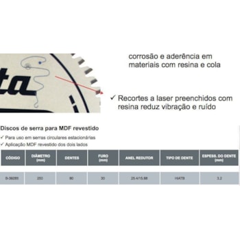 DISCO CORTA MDF REVESTIDO SERRA 10P 80 DENTES - B-39285 MAKITA DISCO CORTA MDF REVESTIDO SERRA 10P 80 DENTES - B-39285 MAKITA