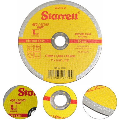 DISCO DE CORTE 178MM X 1,6 X 22,2MM (7"X1/16"X7/8") - DAC180-24 STARRETT