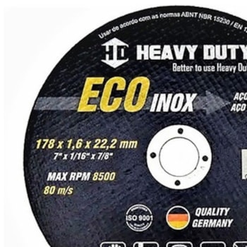 DISCO DE CORTE ECOINOX 178 X 1,6 X 22,2 - 168968 HEAVY DUTY DISCO DE CORTE ECOINOX 178 X 1,6 X 22,2 - 168968 HEAVY DUTY