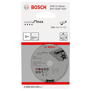 DISCO DE CORTE EXPERT FOR INOX 3" 5PCS - 2608601520 BOSCH DISCO DE CORTE EXPERT FOR INOX 3" 5PCS - 2608601520 BOSCH