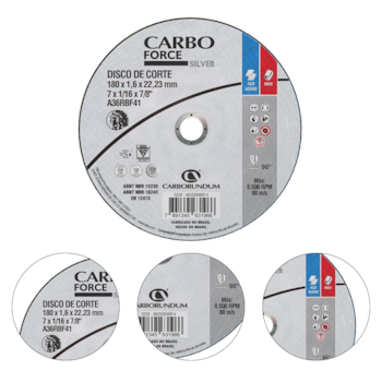 DISCO DE CORTE INOX 7" X 1/16" 180MM X 1,6MM X 22MM CARBOFORCE - CARBORUNDUM NORTON