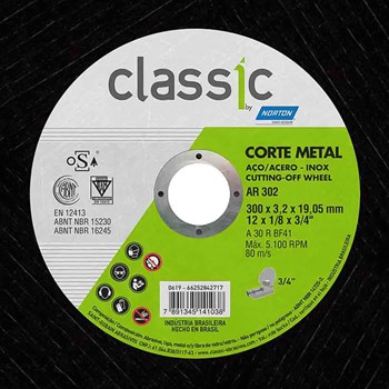 DISCO DE CORTE INOX AR302 CLASSIC 14" X 1/8" X 1" (350 X 3,0 X 25,40MM) - 000000066252845630 NORTON
