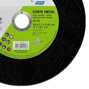 DISCO DE CORTE INOX AR302 CLASSIC 14" X 1/8" X 1" (350 X 3,0 X 25,40MM) - 000000066252845630 NORTON DISCO DE CORTE INOX AR302 CLASSIC 14" X 1/8" X 1" (350 X 3,0 X 25,40MM) - 000000066252845630 NORTON
