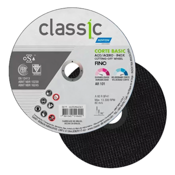 DISCO DE CORTE INOX CLASSIC BASIC AR101 7" X 1/16" X 7/8" (180 X 1,6 X 22MM) - 000000066252846362 NORTON DISCO DE CORTE INOX CLASSIC BASIC AR101 7" X 1/16" X 7/8" (180 X 1,6 X 22MM) - 000000066252846362 NORTON