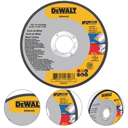 DISCO DE CORTE INOX HP2 4.1/2" X 1,6MM X 7/8" - DW84402 DEWALT