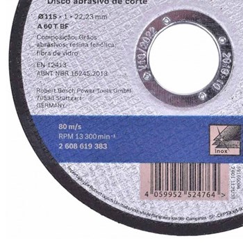 DISCO DE CORTE METAL INOX 4.1/2" X 1,00 X 22,23MM - 2608619383000 BOSCH