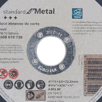 DISCO DE CORTE PARA METAL 4"-1/2" 115 X 2,5MM STANDARD - 2608619738000 BOSCH