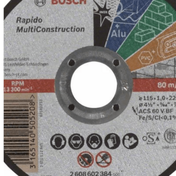 DISCO DE CORTE RÁPIDO MULTICONSTRUCTION 115 X 1MM - 2608602384 BOSCH