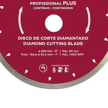 DISCO DIAMANTADO LISO PARA CORTES EM PISOS DE 200MM - 60570 CORTAG