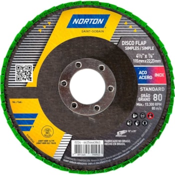 DISCO FLAP 4.1/2" 115MM X 22,23MM G80 BASE EM FIBRA R244 STANDARD - NORTON