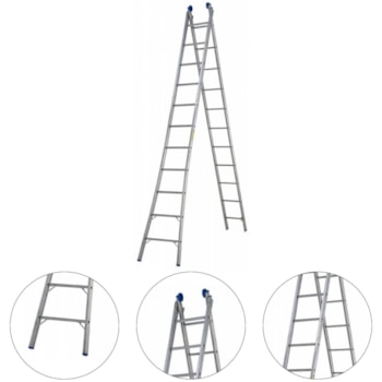 ESCADA DE ALUMÍNIO PROFISSIONAL 2 EM 1 COM 11 DEGRAUS - P011 SBA ESCADA DE ALUMÍNIO PROFISSIONAL 2 EM 1 COM 11 DEGRAUS - P011 SBA