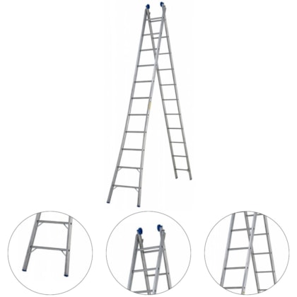 ESCADA DE ALUMÍNIO PROFISSIONAL 2 EM 1 COM 11 DEGRAUS - P011 SBA ESCADA DE ALUMÍNIO PROFISSIONAL 2 EM 1 COM 11 DEGRAUS - P011 SBA
