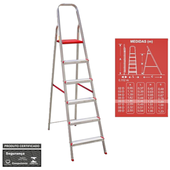 ESCADA DOMÉSTICA DE ALUMÍNIO 6 DEGRAUS 1,29M - ESC0065 BOTAFOGO