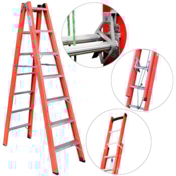 ESCADA TESOURA DUPLA EM ALUMÍNIO/FIBRA 7 DEGRAUS 2,10 METROS TAFD-7 WBERTOLO ESCADA TESOURA DUPLA EM ALUMÍNIO/FIBRA 7 DEGRAUS 2,10 METROS TAFD-7 WBERTOLO