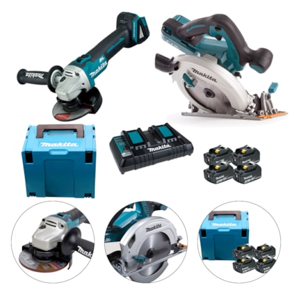 ESMERILHADEIRA ANG. DGA504Z + SERRA CIRCULAR DHS710Z + 4 BAT 3A + CARREGADOR + MALETA - MAKITA ESMERILHADEIRA ANG. DGA504Z + SERRA CIRCULAR DHS710Z + 4 BAT 3A + CARREGADOR + MALETA - MAKITA