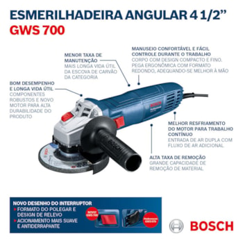 ESMERILHADEIRA ANGULAR 4.1/2" (115MM) GWS 700 - 06013A30E0 BOSCH