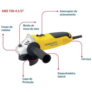 ESMERILHADEIRA ANGULAR 4.1/2" 750W MEE-750W - 40760106 MENEGOTTI ESMERILHADEIRA ANGULAR 4.1/2" 750W MEE-750W - 40760106 MENEGOTTI