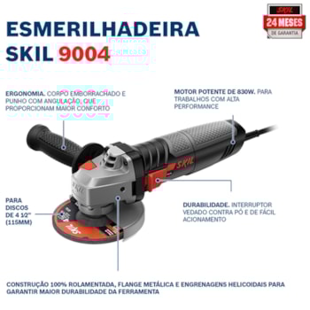 ESMERILHADEIRA ANGULAR COM 5 DISCOS 4.1/2" 830W 9004 - F0129004JS000 SKIL ESMERILHADEIRA ANGULAR COM 5 DISCOS 4.1/2" 830W 9004 - F0129004JS000 SKIL