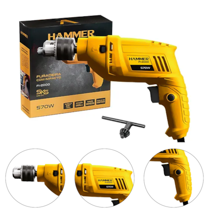 FURADEIRA DE IMPACTO 3/8" 10MM 570W - GYFI2000 HAMMER